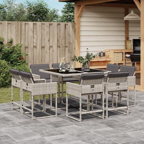 vidaXL 9-delige Tuinset met kussens poly rattan lichtgrijs, Tuin en Terras, Tuinsets en Loungesets, Tuinset, Nieuw, Verzenden