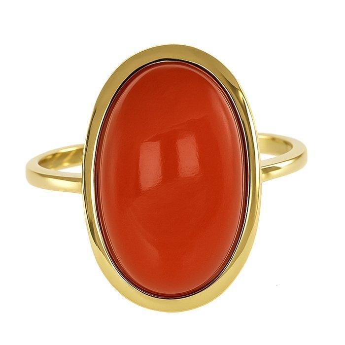 Ring - 18 karaat Geel goud Koraal, Handtassen en Accessoires, Ringen