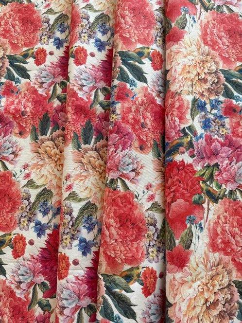 san leucio - beau canapé en lin florale avec des canaris -, Antiek en Kunst, Antiek | Tapijten, Tafelkleden en Textiel