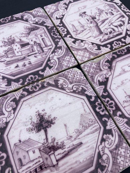 Carreau - Carreaux anciens avec des maisons, un berger, des, Antiek en Kunst, Antiek | Glaswerk en Kristal