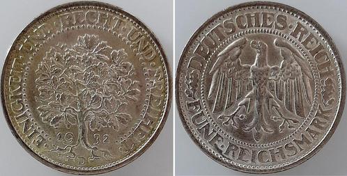 Duitsland 5 Reichsmark 1932d Eichbaum, kaum Umlaufspuren..., Timbres & Monnaies, Monnaies | Europe | Monnaies non-euro, Envoi