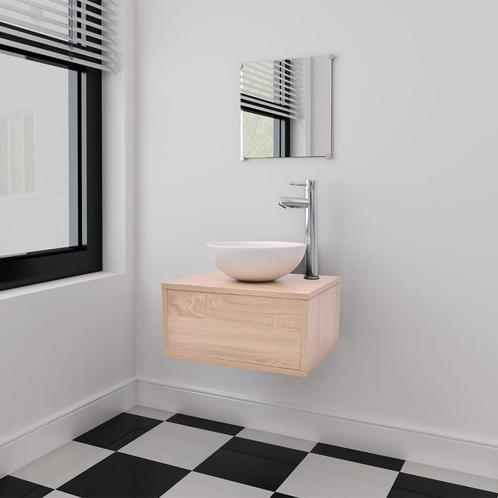 vidaXL 3-delige Badkamermeubelset met wastafel beige, Huis en Inrichting, Badkamer | Badkamermeubels, Nieuw, Verzenden