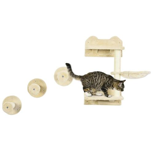 TRUUSK Krabpaal met 3 Krabpalen, Klimmuur en Hangmat - Beige, Dieren en Toebehoren, Katten-accessoires, Verzenden
