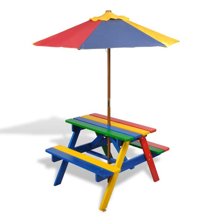 vidaXL Kinderpicknicktafel met banken en parasol hout, Tuin en Terras, Tuintafels, Nieuw, Verzenden