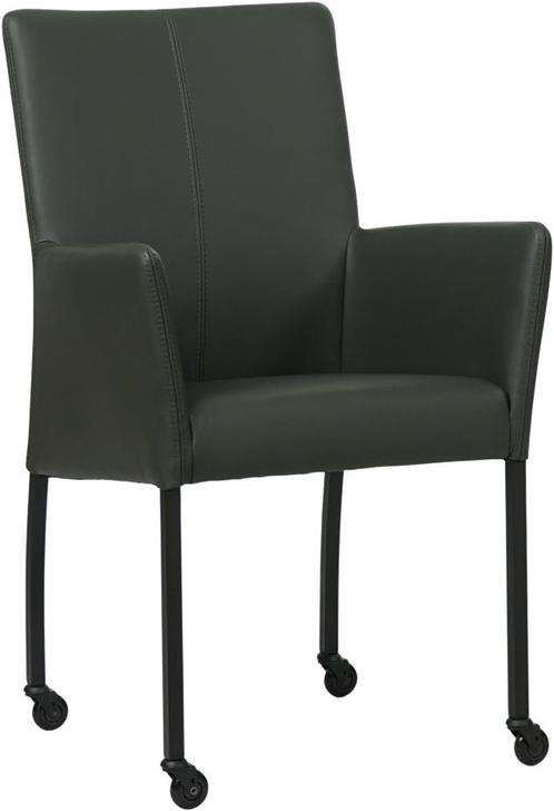 Donkergroene leren moderne eetkamerstoel - met armleuning, Huis en Inrichting, Stoelen, Overige kleuren, Eén, Nieuw, Leer, Ophalen of Verzenden