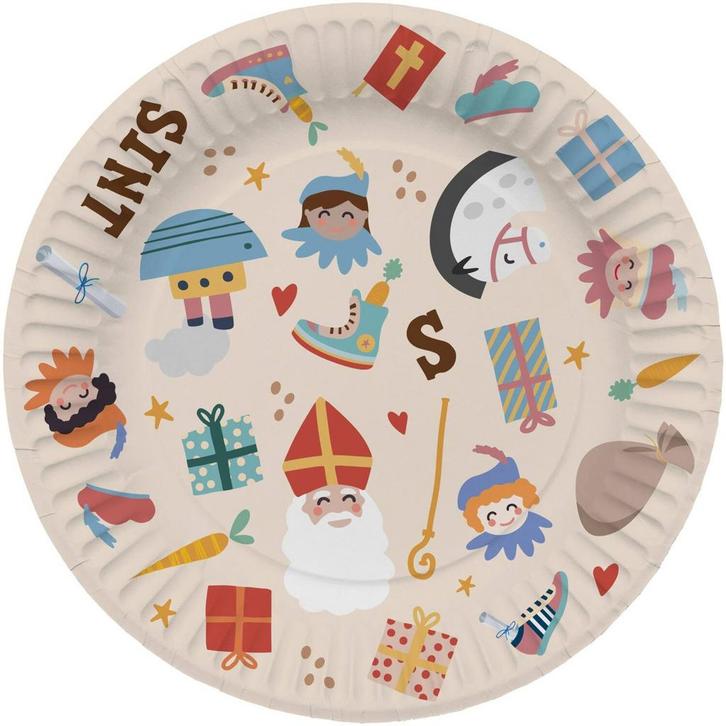 Sinterklaas Borden Sint En Piet 18cm 8st, Hobby en Vrije tijd, Feestartikelen, Nieuw, Verzenden