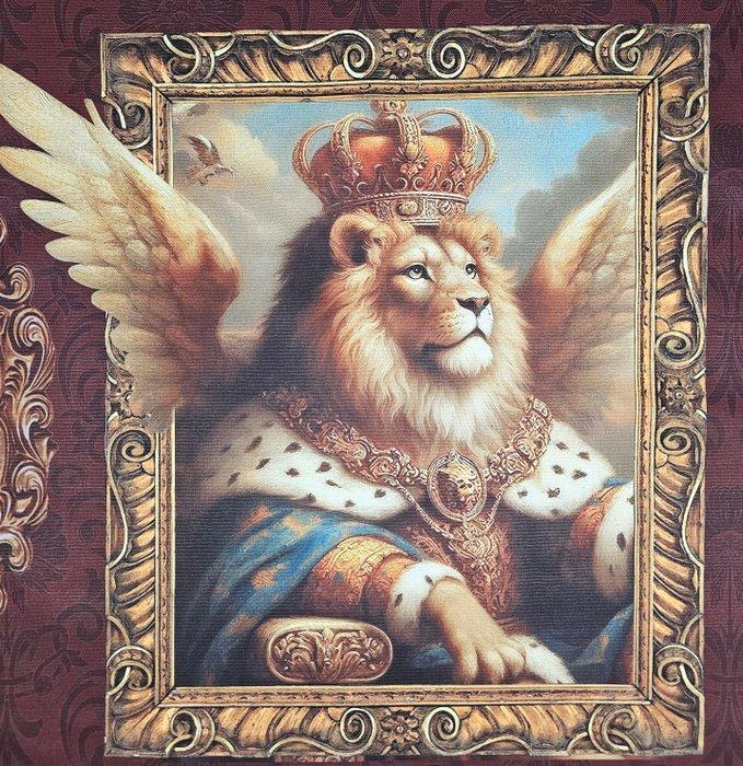 Decoratief paneel Ritratti di maestosità Leonine, Antiek en Kunst, Antiek | Tapijten, Tafelkleden en Textiel