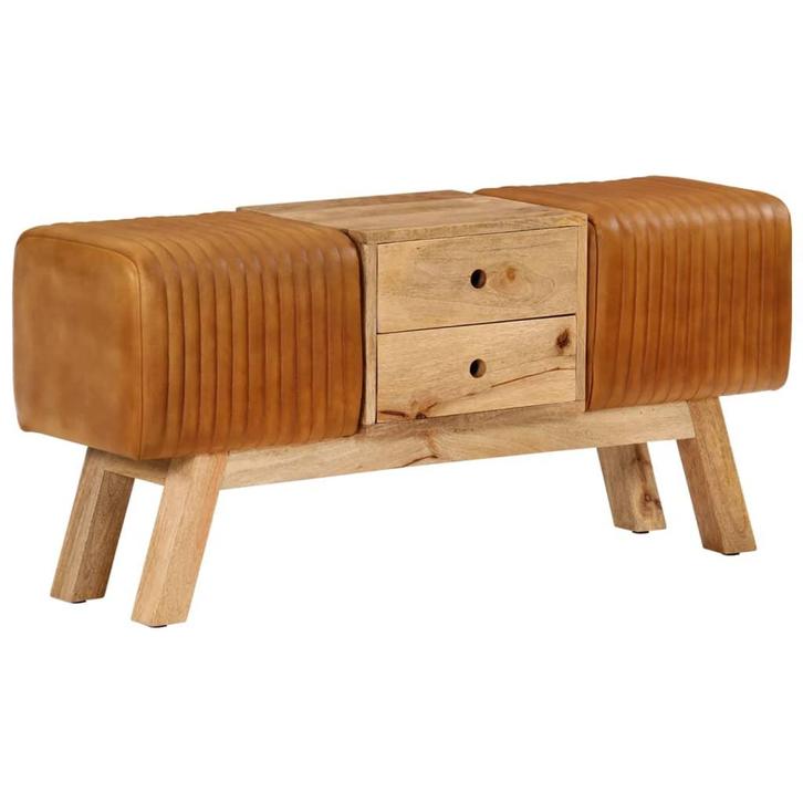 vidaXL Bankje turnbok 107 cm echt geitenleer massief, Huis en Inrichting, Stoelen, Nieuw, Verzenden