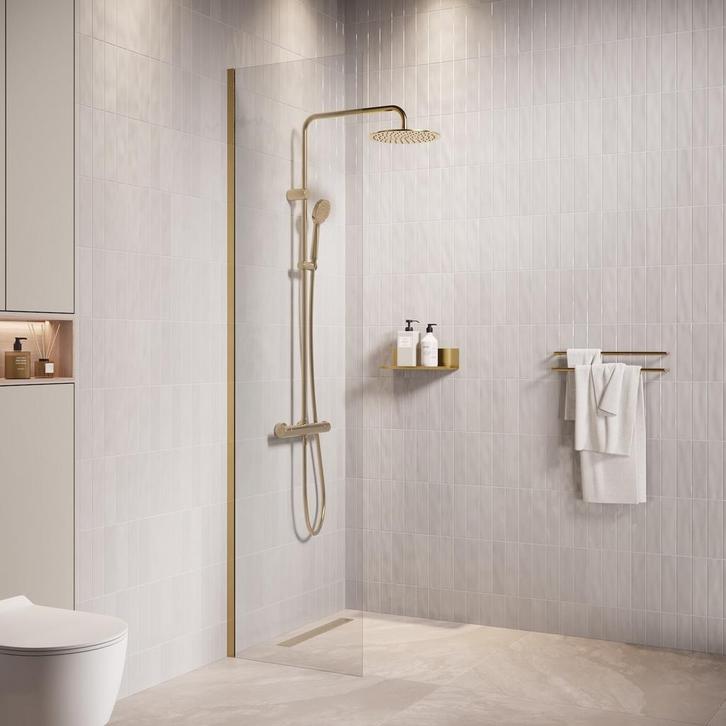 Douchewand Florida 40 x 200 cm Goud – Transparant Glas, Doe-het-zelf en Bouw, Sanitair, Nieuw, Verzenden