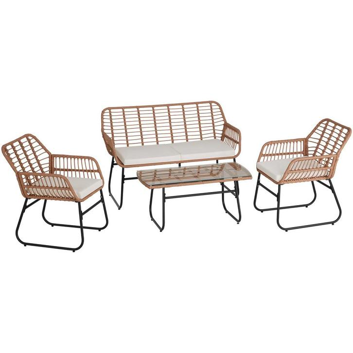 tectake Wicker zitgroep Molfetta XL voor 4 personen - natuur, Jardin & Terrasse, Ensembles de jardin, Envoi