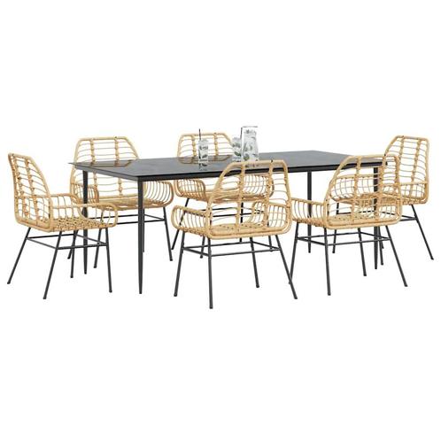 vidaXL 7-delige Tuinset poly rattan glas bruin, Tuin en Terras, Tuinsets en Loungesets, Tuinset, Nieuw, Verzenden