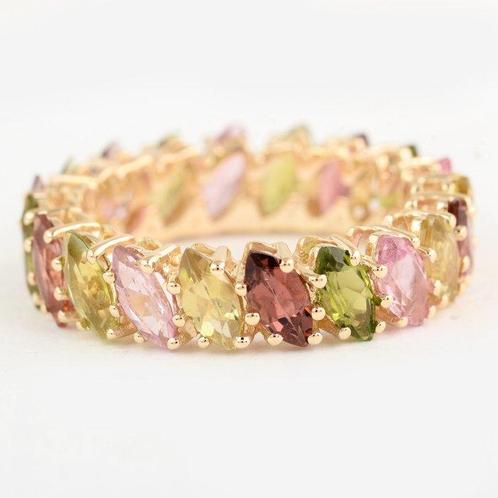 Ring - 14 karaat Geel goud -  4.41ct. tw. Toermalijn, Handtassen en Accessoires, Ringen