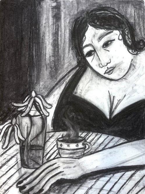 Camille Soualem - Le café, Antiek en Kunst, Kunst | Schilderijen | Modern