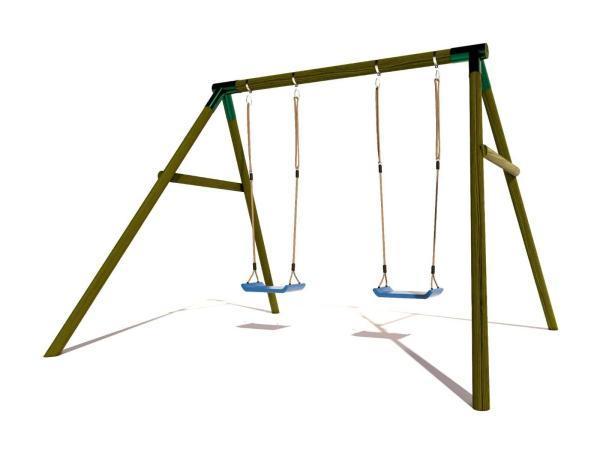 Veiling - Houten dubbele schommel met 2 kunststof schommels, Kinderen en Baby's, Speelgoed | Buiten | Speeltoestellen, Nieuw