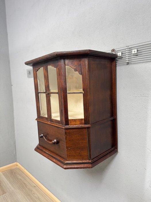 Kast - Hout, Glas - wandkast met glas en lade, Antiek en Kunst, Curiosa en Brocante