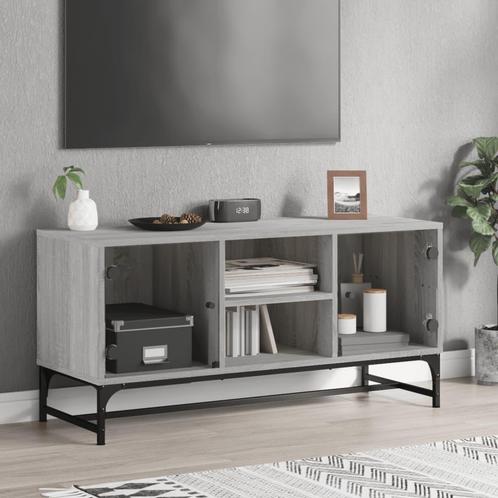 vidaXL Tv-meubel met glazen deuren 102x37x50 cm grijs sonoma, Maison & Meubles, Armoires | Mobilier de télévision, Envoi