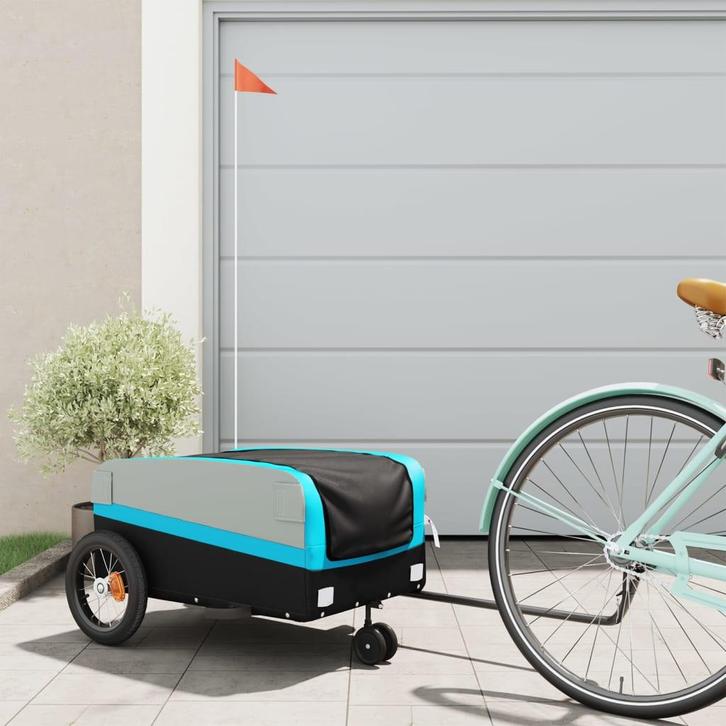 vidaXL Fietstrailer 30 kg ijzer zwart en blauw, Fietsen en Brommers, Fietsaccessoires | Aanhangwagens en Karren, Nieuw, Verzenden