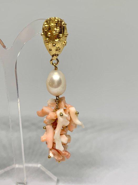 Koraal - Zilver - Oorbellen - Roze koraal en parel, Handtassen en Accessoires, Oorbellen