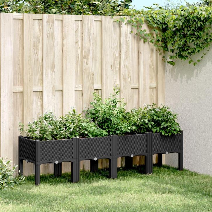 vidaXL Plantenbak met poten 160x40x42 cm polypropeen zwart, Tuin en Terras, Bloempotten, Nieuw, Verzenden