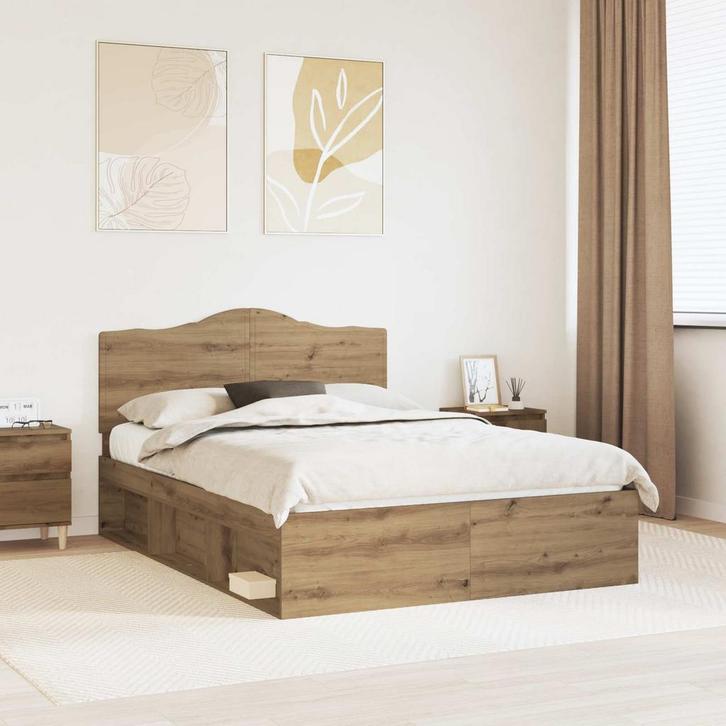 vidaXL Bedframe Ambachtelijk Eiken 150 x 200 cm Massief, Huis en Inrichting, Slaapkamer | Bedden, Nieuw, Verzenden