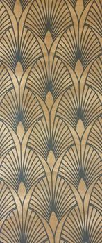 300x280 cm! Gouden stof met een Art Déco-motief,