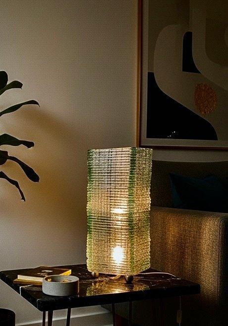 Lamp - Vintage sculpturale gestapelde glazen tafellamp –, Antiek en Kunst, Curiosa en Brocante