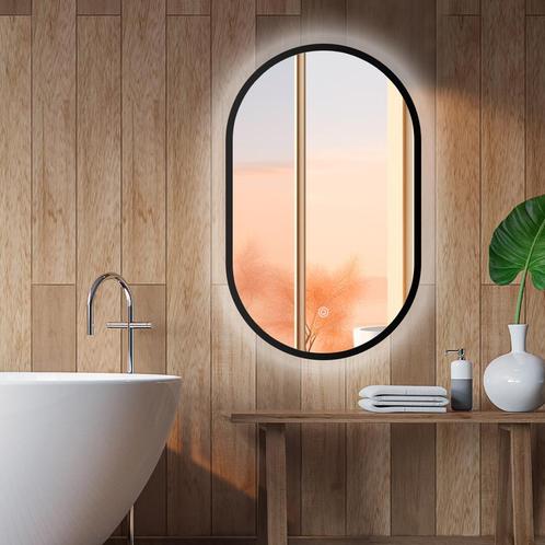 LED spiegel ovaal met zwart metalen frame - 500x900mm tweede, Doe-het-zelf en Bouw, Glas en Ramen, Nieuw, Verzenden