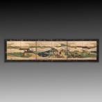 Paravent pliant aux dimensions exceptionnelles - Soie, bois, Antiek en Kunst