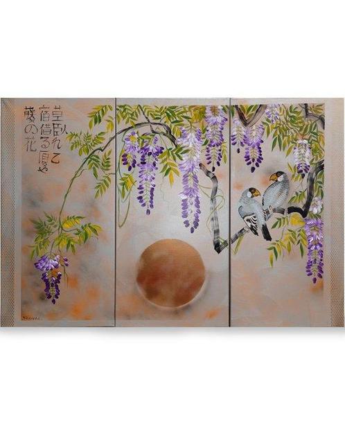 Ksavera - Japanese wisteria J303 - triptych - XXL - 150cm, Antiek en Kunst, Kunst | Designobjecten