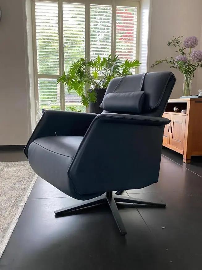 Leren relaxfauteuil - met extra nekkussen - blauw leer, Huis en Inrichting, Fauteuils, Nieuw, Ophalen of Verzenden