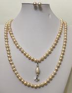 Lange ketting en oorbellen gemaakt van Pink Pearl, Soft, Antiek en Kunst