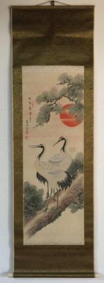Crane / Japanese Vintage Hanging Scroll KAKEJIKU / Silk /