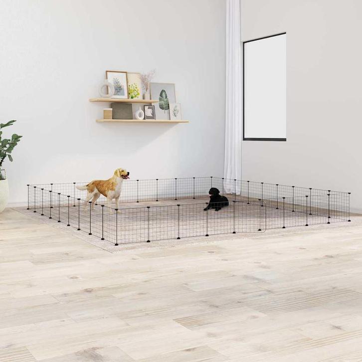 vidaXL Huisdierenkooi met deur 36 panelen 35x35 cm staal, Dieren en Toebehoren, Knaagdieren en Konijnen | Hokken en Kooien, Nieuw