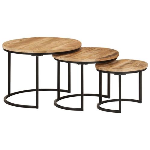 vidaXL Tafeltjesset 3 st massief ruw mangohout, Huis en Inrichting, Tafels | Salontafels, Nieuw, Verzenden