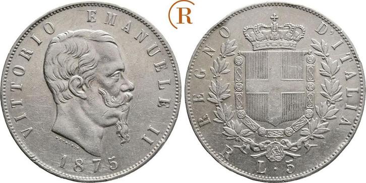 5 Lire Rom 1875 Italien Koenigreich: Vittorio Emanuelle I..., Postzegels en Munten, Munten | Europa | Niet-Euromunten, België
