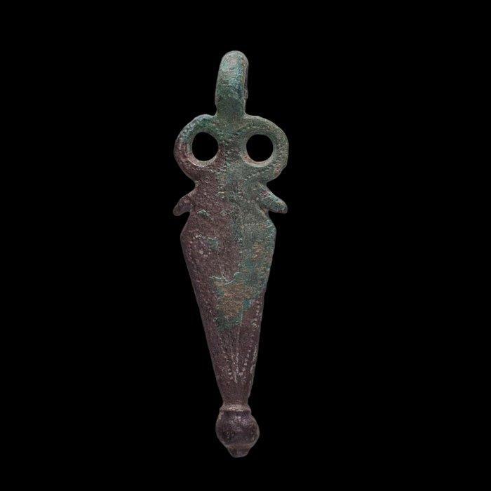 Début du Moyen Âge Bronze Pendentif hibou très rare avec, Handtassen en Accessoires, Antieke sieraden