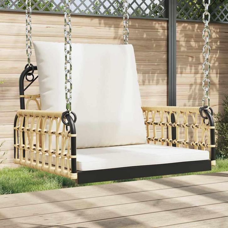 vidaXL Schommelstoel met kussens 63x58x39 cm poly rattan en, Tuin en Terras, Tuinsets en Loungesets, Nieuw, Verzenden