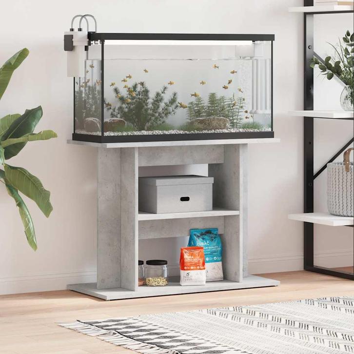 vidaXL Aquariumstandaard Betongrijs 80x35x60 cm Bewerkt hout, Dieren en Toebehoren, Vissen | Aquaria en Toebehoren, Nieuw, Verzenden