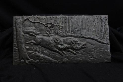 wandbord met jachttaffereel - wandplaat - Stoel - giethars, Antiek en Kunst, Curiosa en Brocante