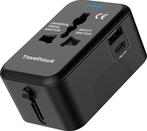 2dekans | TravelHawk Universele Wereldstekker Zwart - USB-C, Telecommunicatie, Mobiele telefoons | Telefoon-opladers, Ophalen of Verzenden