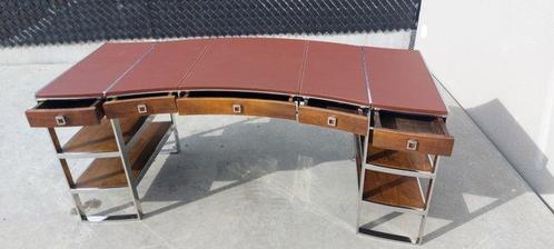 Bureau - Mahonie - Bureau uit de jaren 70 in roestvrij staal, Antiek en Kunst, Kunst | Designobjecten