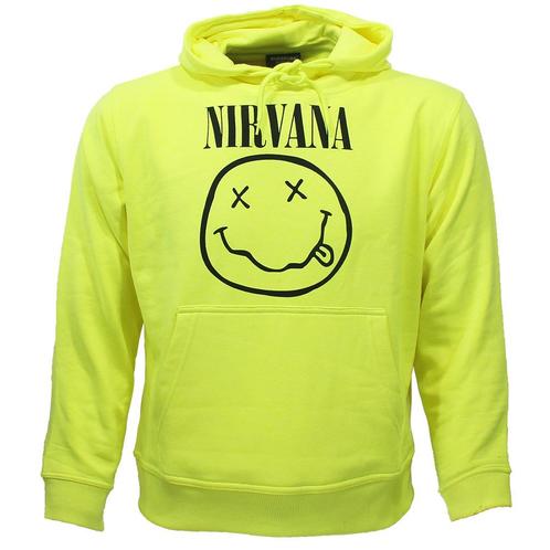Nirvana Neon Geel Smiley Hoodie Trui Sweater - Officiële, Kleding | Heren, Truien en Vesten
