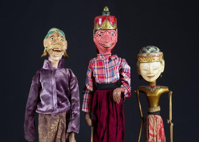 3 Wayang Golék poppen - Putri, Sangkuni, Arabier - Java, Antiek en Kunst, Kunst | Niet-Westerse kunst