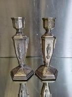 Kaarsenhouder - Paar religieuze verzilverd metalen Ar Deco
