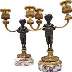 Kandelaber Luis XVI - Sátiros (2) - Gepatineerd brons, Antiek en Kunst