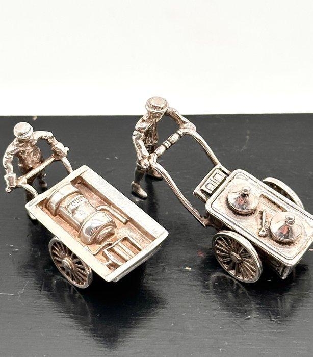 No reserve-Twee zilveren miniaturen oud ijzer koopman en, Antiek en Kunst, Antiek | Zilver en Goud