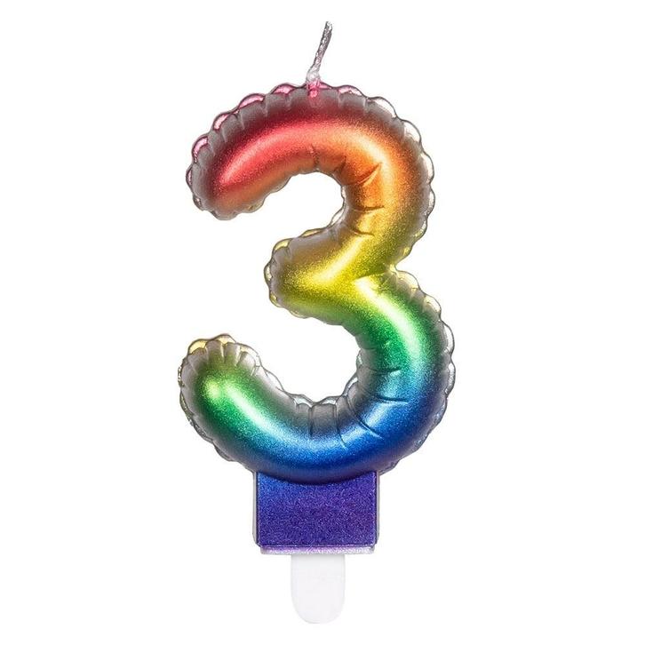 Regenboog Kaars 3 Jaar 8cm, Hobby en Vrije tijd, Feestartikelen, Nieuw, Verzenden