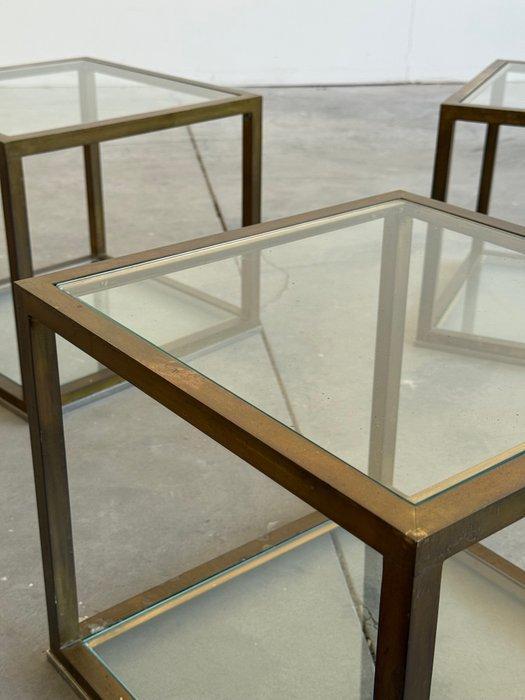 Middentafel - Messing, Glas - Drie bijzettafeltjes van, Antiek en Kunst, Kunst | Designobjecten
