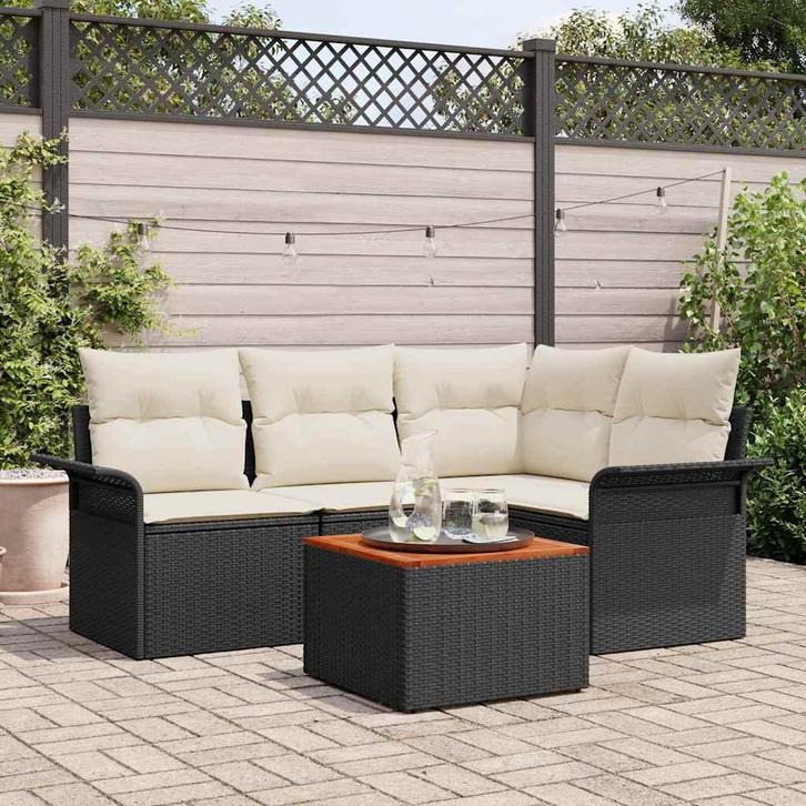 vidaXL Tuinbank Set 5 pcs Zwart Poly rattan, Tuin en Terras, Tuinsets en Loungesets, Nieuw, Verzenden