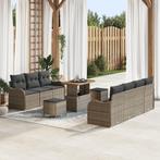 vidaXL 10-delige Tuin Sofa Set met Kussens Grijs Poly Rattan, Tuin en Terras, Verzenden, Nieuw